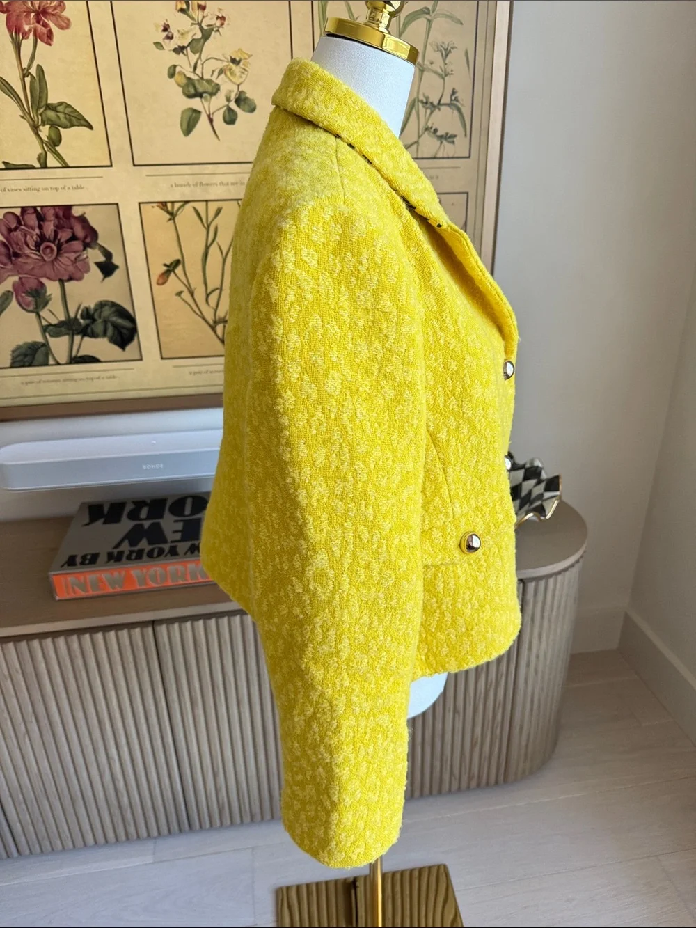 Kate Spade Tonal Leopard Textured Blazer Jacket Chartreuse Yellow Size 16